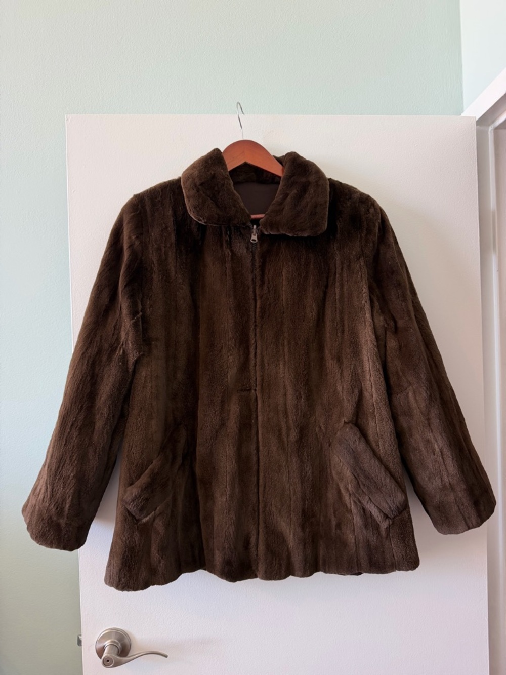 Vintage Chocolate Brown Shaved Mink Fur reversible Jacket Coat